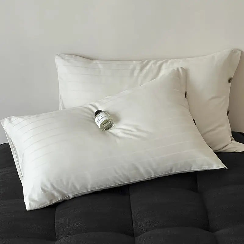 White Wide Stripes Long Staple Cotton Sateen Pillowcase Set - Jacquard Striped Pure Cotton 48x74cm (Pair) - Home &