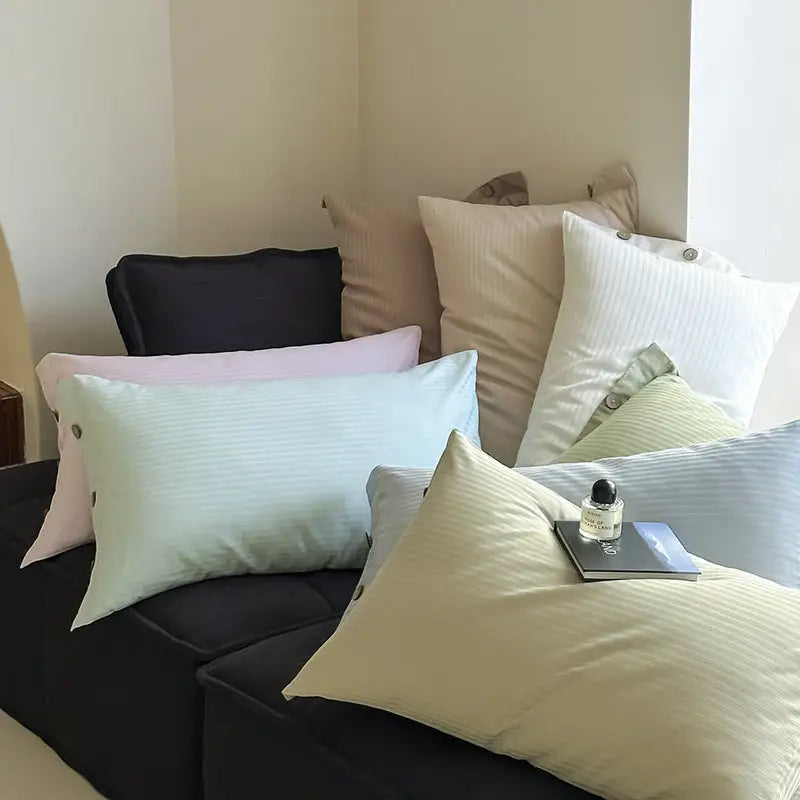 White Wide Stripes Long Staple Cotton Sateen Pillowcase Set - Jacquard Striped Pure Cotton 48x74cm (Pair) - Home &
