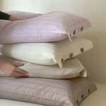 White Wide Stripes Long Staple Cotton Sateen Pillowcase Set - Jacquard Striped Pure Cotton 48x74cm (Pair) - Home &