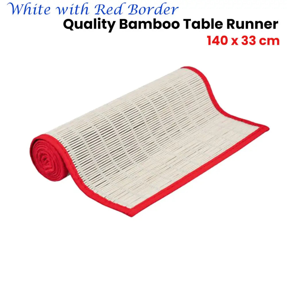 White with Red Border Bamboo Table Runner 140 x 33cm - Home & Garden > Kitchenware