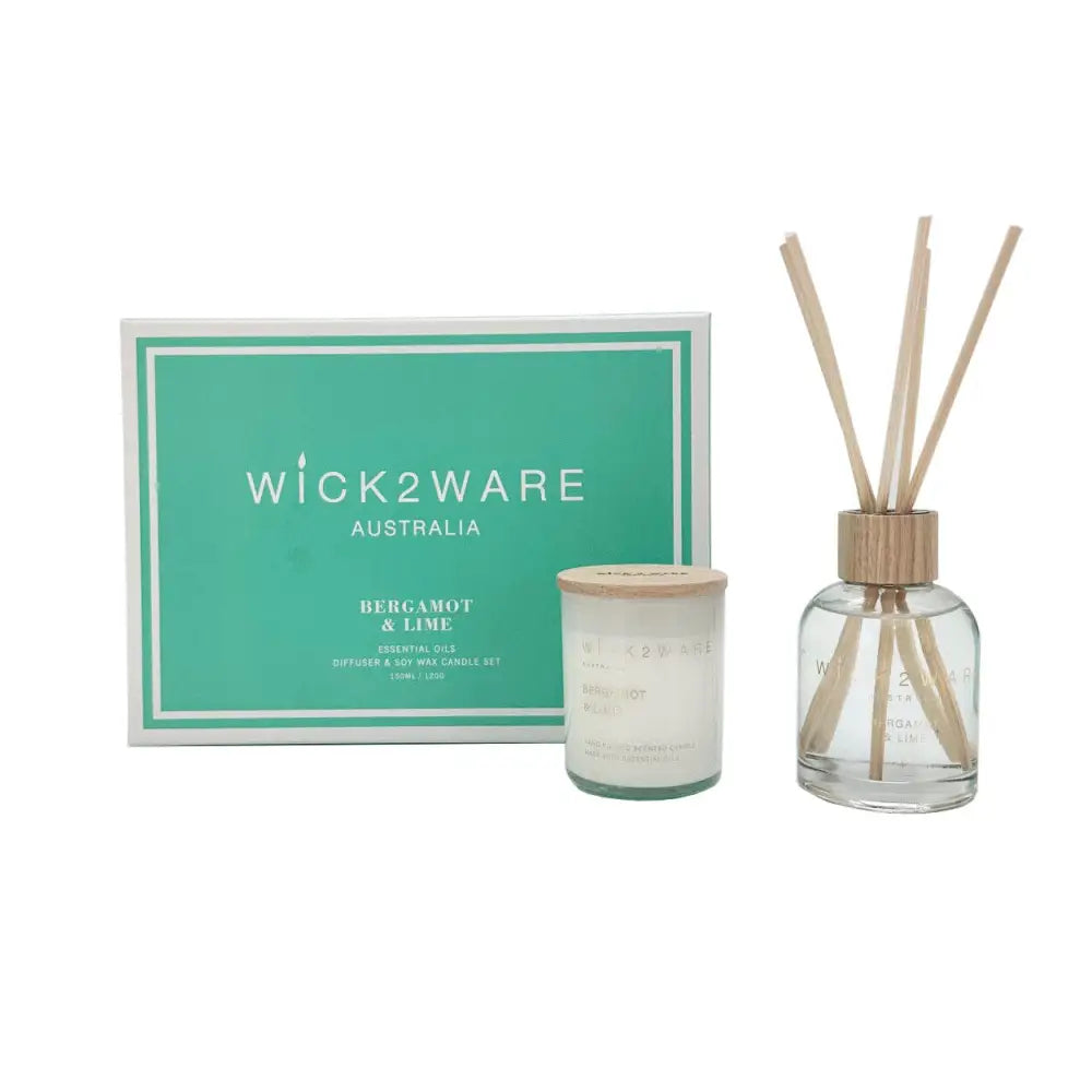 Wick2Ware Australia Bergamot and Lime Essential Oils Diffuser and Soy Wax Candle Set - Home & Garden > Decor > Candles