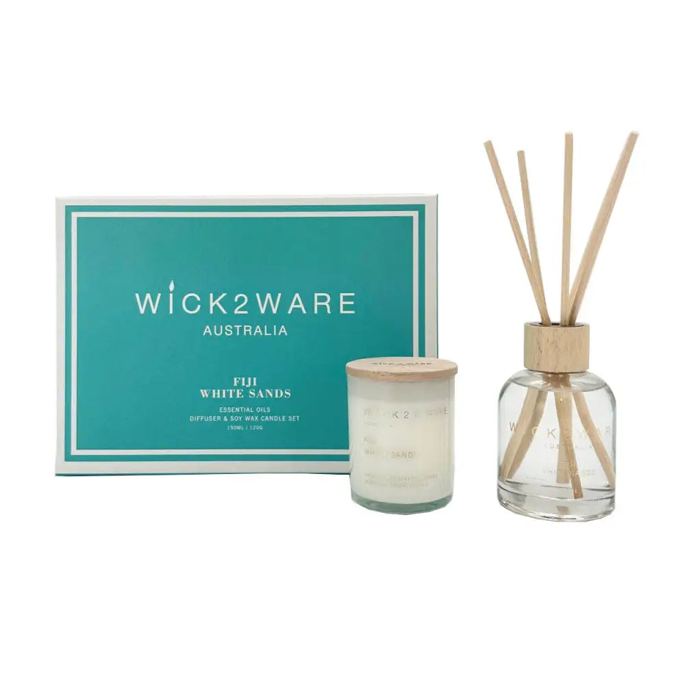 Wick2Ware Australia Fiji White Sands Essential Oils Diffuser and Soy Wax Candle Set - Home & Garden > Decor > Candles &