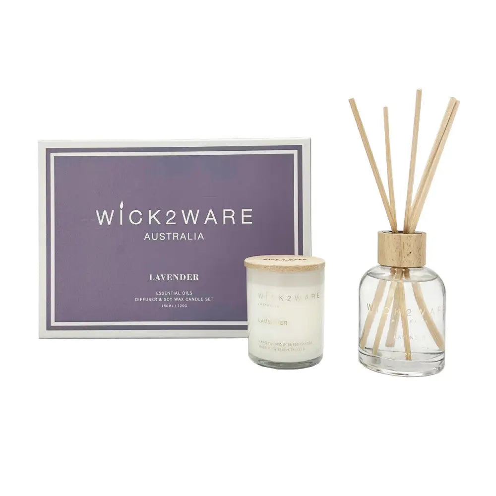 Wick2Ware Australia Lavender Essential Oils Diffuser and Soy Wax Candle Set - Home & Garden > Decor > Candles &