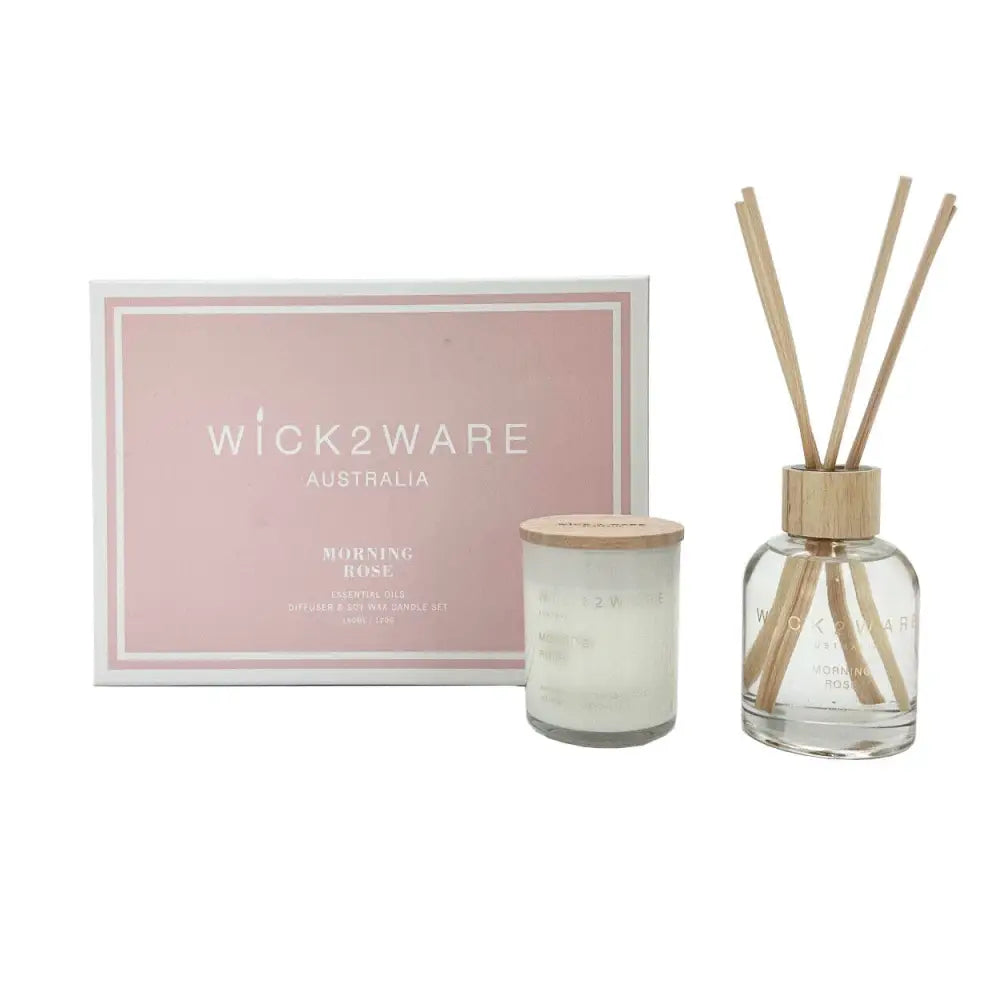 Wick2Ware Australia Morning Rose Essential Oils Diffuser and Soy Wax Candle Set - Home & Garden > Decor > Candles &