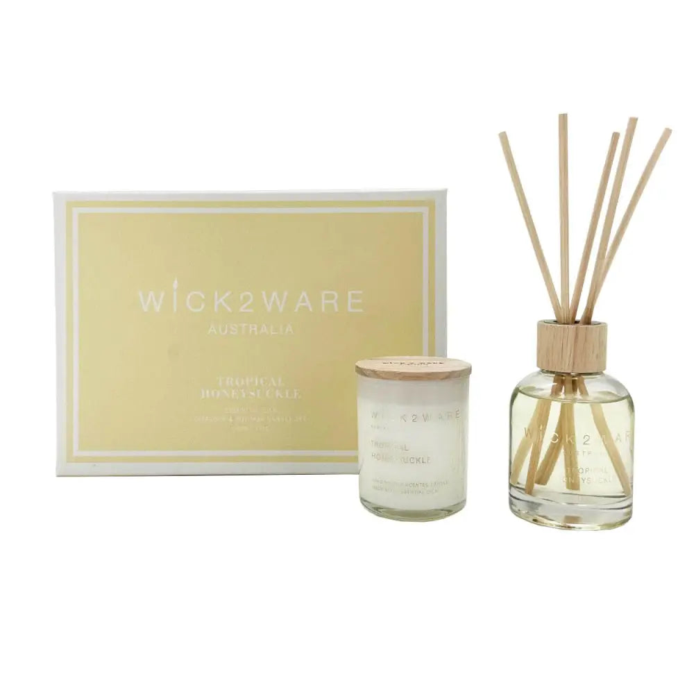 Wick2Ware Australia Tropical Honeysuckle Essential Oils Diffuser and Soy Wax Candle Set - Home & Garden > Decor >