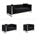 William Lounge 3 + 2 + 1 - Black Velvet - Silver Trims - Furniture > Sofas