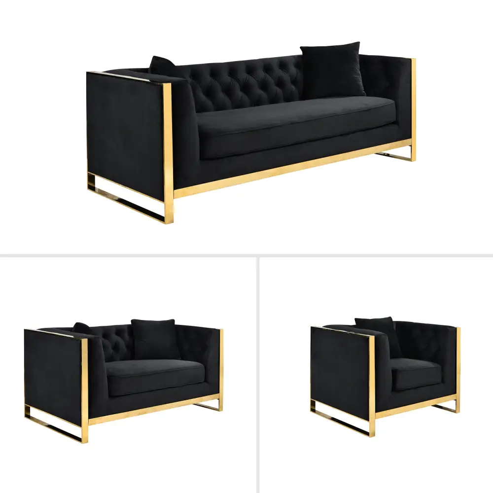 William Lounge - Black Velvet - Gold Trims - Furniture > Sofas