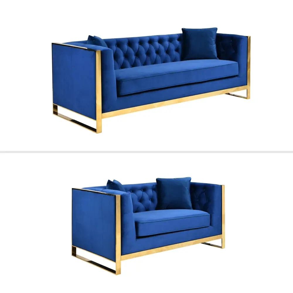 William Lounge - Blue Velvet - Gold Trims - Furniture > Sofas
