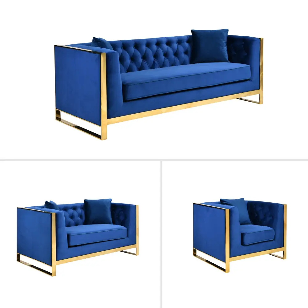 William Lounge - Blue Velvet - Gold Trims - Furniture > Sofas