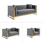 William Lounge - Dark Grey Velvet - Gold Trims - Furniture > Sofas
