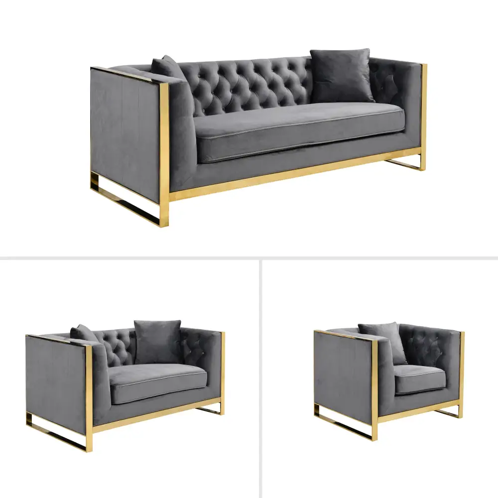 William Lounge - Dark Grey Velvet - Gold Trims - Furniture > Sofas