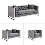 William Lounge - Dark Grey Velvet - Silver Trims - Furniture > Sofas