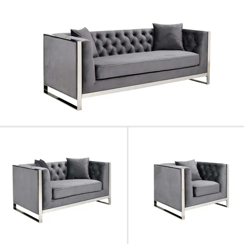 William Lounge - Dark Grey Velvet - Silver Trims - Furniture > Sofas