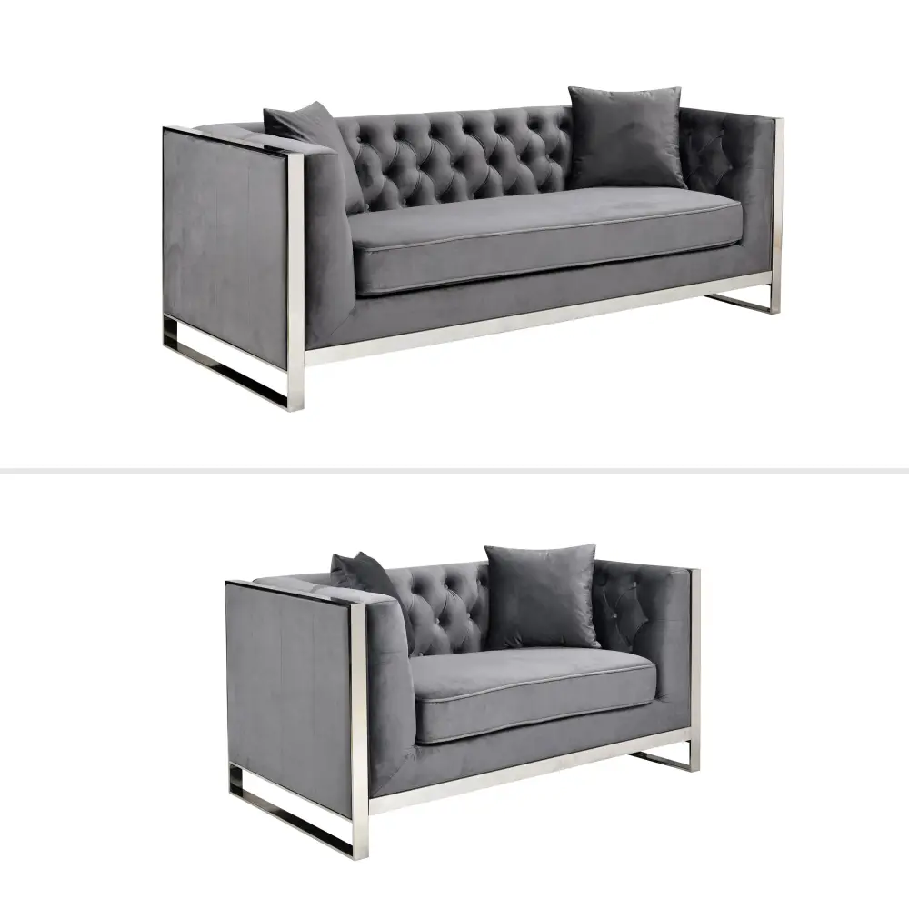 William Lounge - Dark Grey Velvet - Silver Trims - Furniture > Sofas