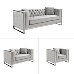 William Lounge - Light Grey Velvet - Silver Trims - Furniture > Sofas