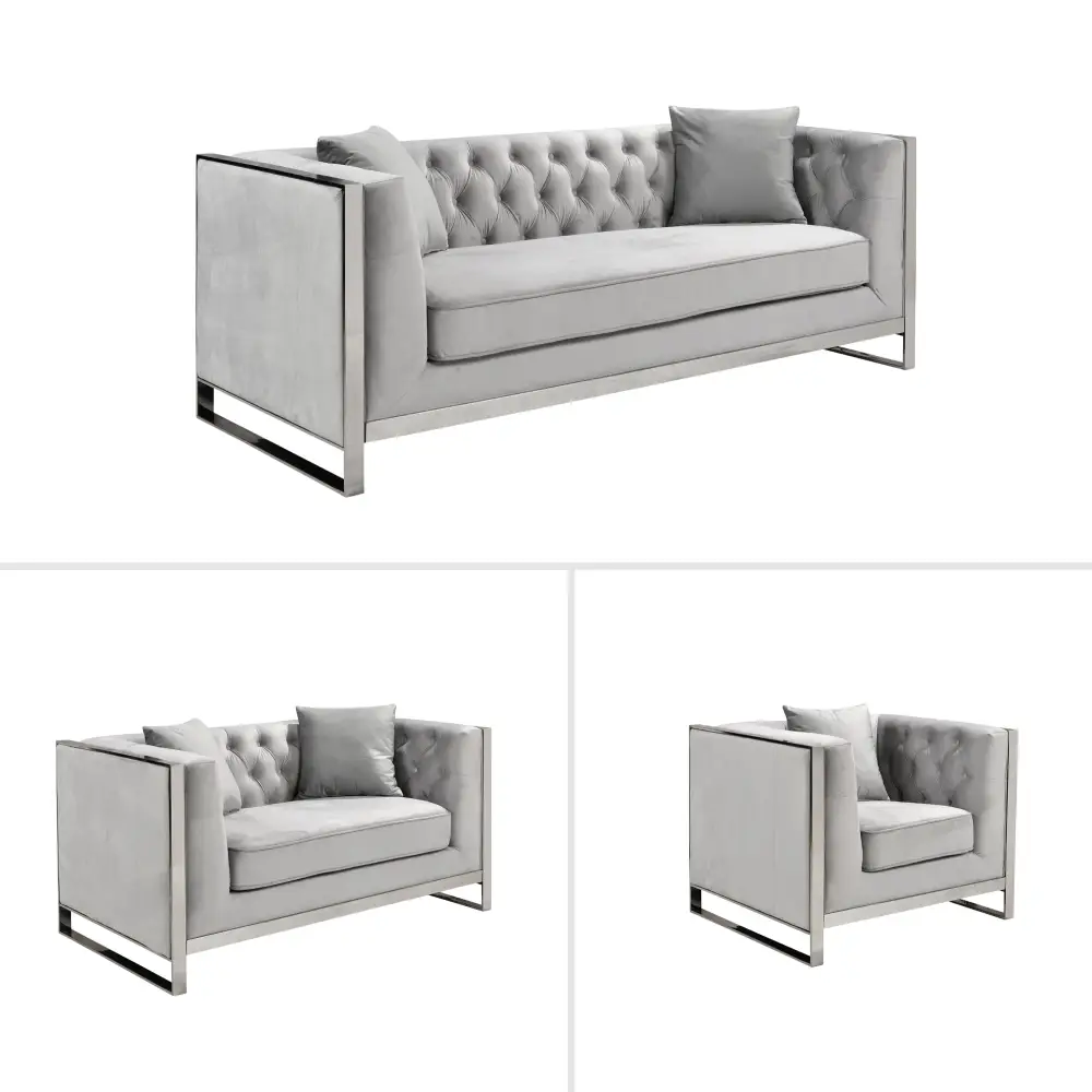 William Lounge - Light Grey Velvet - Silver Trims - Furniture > Sofas