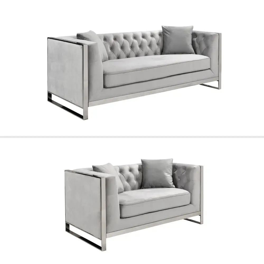 William Lounge - Light Grey Velvet - Silver Trims - Furniture > Sofas