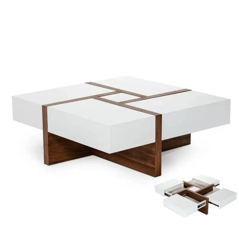 Willow Walnut White And Brown Criss Cross Coffee Table - Furniture > Living Room > Coffee Tables