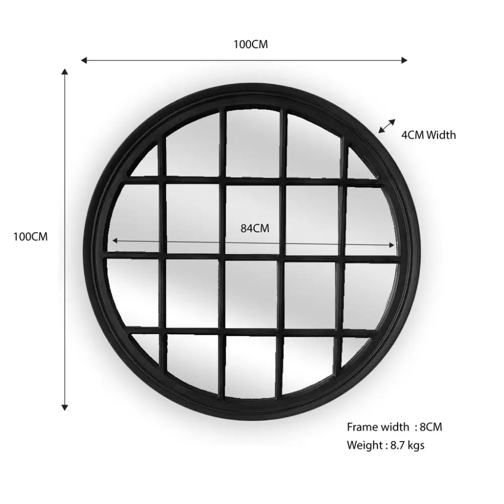 Window Style Mirror - Black Circle 100cm - Home & Garden > Decor