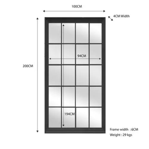 Window Style Mirror - Black Rectangle 100cm x 200cm - Home & Garden > Decor > Mirrors