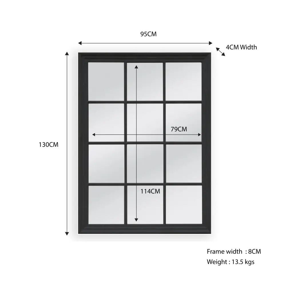 Window Style Mirror - Black Rectangle 95cm x 130cm - Home & Garden > Decor