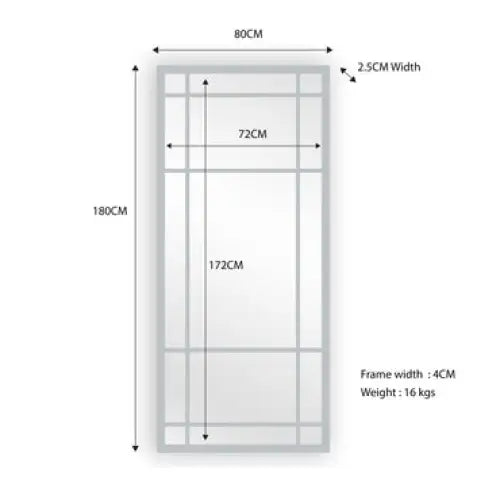 Window Style Mirror Full Length - White 80 CM x 180 CM - Home & Garden > Decor > Mirrors