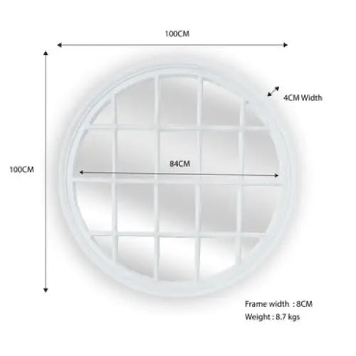 Window Style Mirror - White Circle 100cm - Home & Garden > Decor
