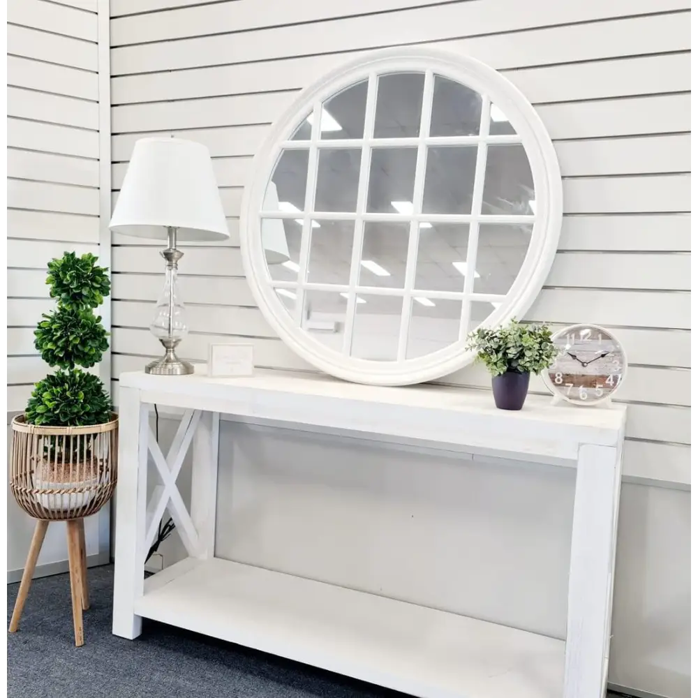 Window Style Mirror - White Circle 100cm - Home & Garden > Decor