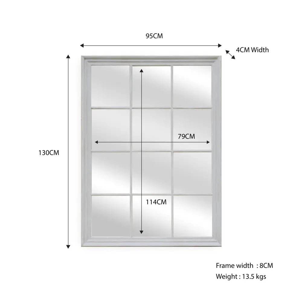 Window Style Mirror - White Rectangle 95cm x 130cm - Home & Garden > Decor