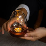 Windproof Glass Candle Cover with Wood Base - For Tealights Zen Home Accent (Plum blossom candlestick) - Home & Garden