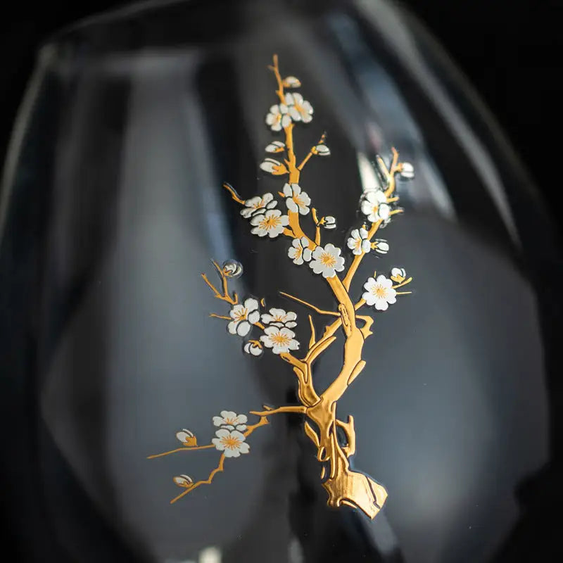Windproof Glass Candle Cover with Wood Base - For Tealights Zen Home Accent (Plum blossom candlestick) - Home & Garden