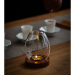 Windproof Glass Candle Cover with Wood Base - For Tealights Zen Home Accent (Transparent candle holder) - Home & Garden