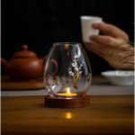 Windproof Glass Candle Cover with Wood Base - For Tealights Zen Home Accent (Plum blossom candlestick) - Home & Garden