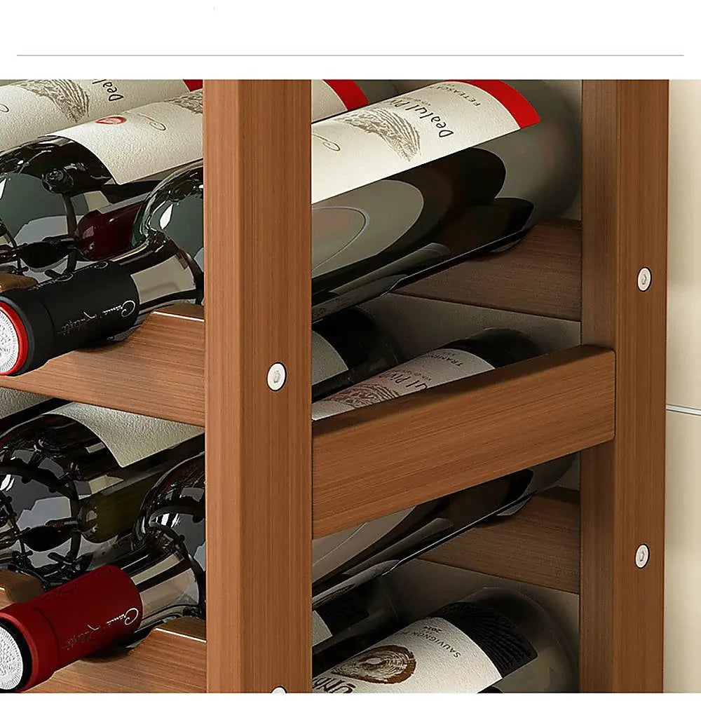 Wine Rack Free Standing 15 Bottles with 6 Glasses Holder Bamboo Wine Storage - Home & Garden > Kitchenware