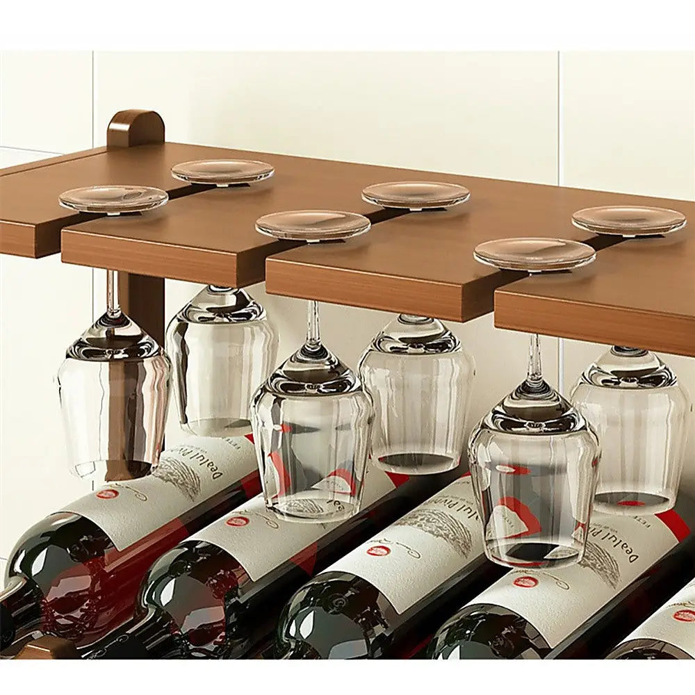 Wine Rack Free Standing 15 Bottles with 6 Glasses Holder Bamboo Wine Storage - Home & Garden > Kitchenware