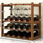 Wine Rack Free Standing 15 Bottles with 6 Glasses Holder Bamboo Wine Storage - Home & Garden > Kitchenware