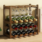 Wine Rack Free Standing 15 Bottles with 6 Glasses Holder Bamboo Wine Storage - Home & Garden > Kitchenware