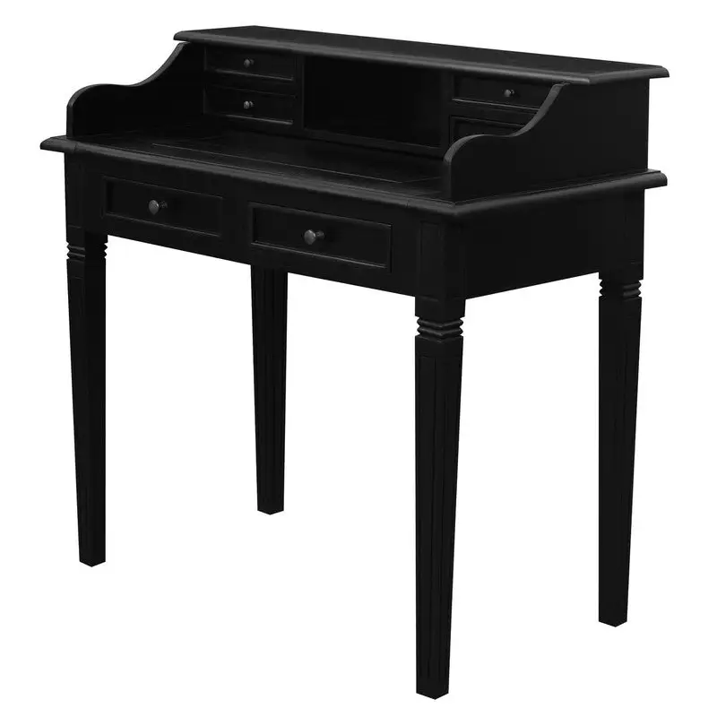 Winston 6 Drawer Solid Timber Writing Desk (Black) - Furniture > Office