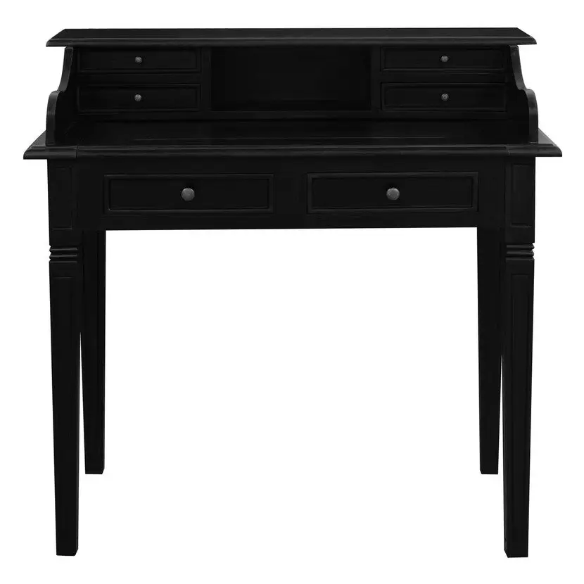 Winston 6 Drawer Solid Timber Writing Desk (Black) - Furniture > Office