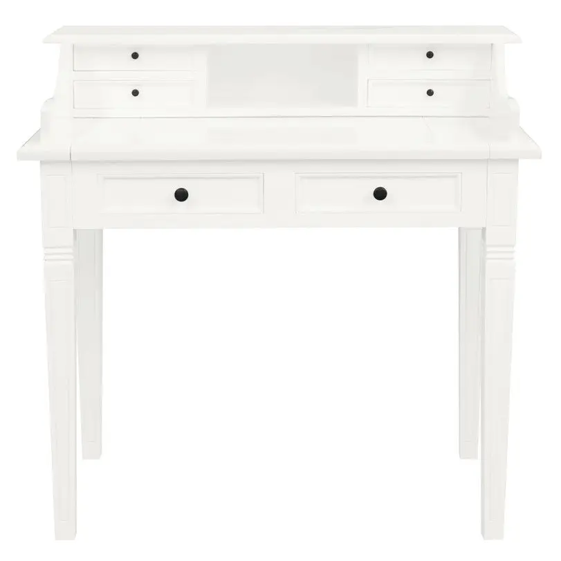 Winston 6 Drawer Solid Timber Writing Desk (White) - Furniture > Office