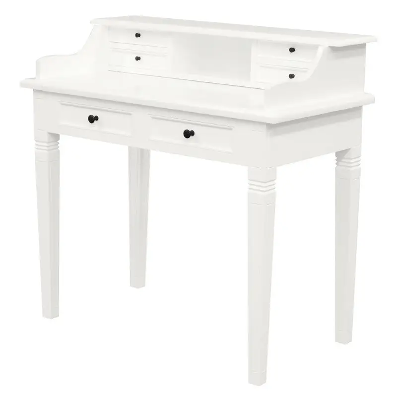Winston 6 Drawer Solid Timber Writing Desk (White) - Furniture > Office