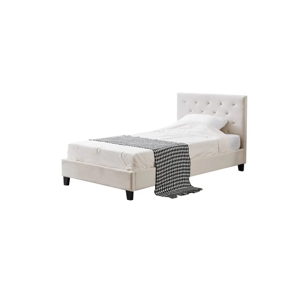 Winston Beige Velvet Tufted Bed - King Single - Furniture > Bedroom > Beds & Bed Frames