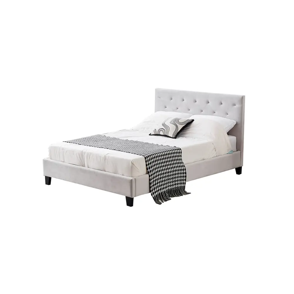 Winston Light Grey Velvet Tufted Bed - Double - Furniture > Bedroom > Beds & Bed Frames