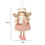 Winter Angel Ornament with Gold Glitter Wings and White Scarf - Christmas Tree Hanging Decoration 15*9 cm Pink colour
