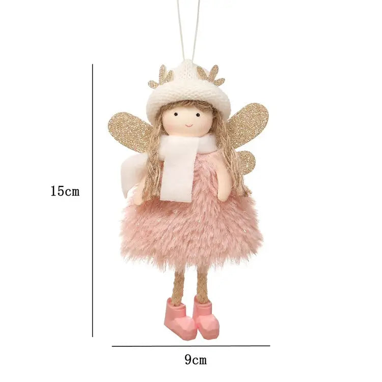 Winter Angel Ornament with Gold Glitter Wings and White Scarf - Christmas Tree Hanging Decoration 15*9 cm Pink colour