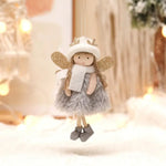 Winter Angel Ornament with Gold Glitter Wings and White Scarf - Christmas Tree Hanging Decoration 15*9 cm Grey colour
