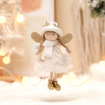 Winter Angel Ornament with Gold Glitter Wings and White Scarf - Christmas Tree Hanging Decoration 15*9 cm White colour