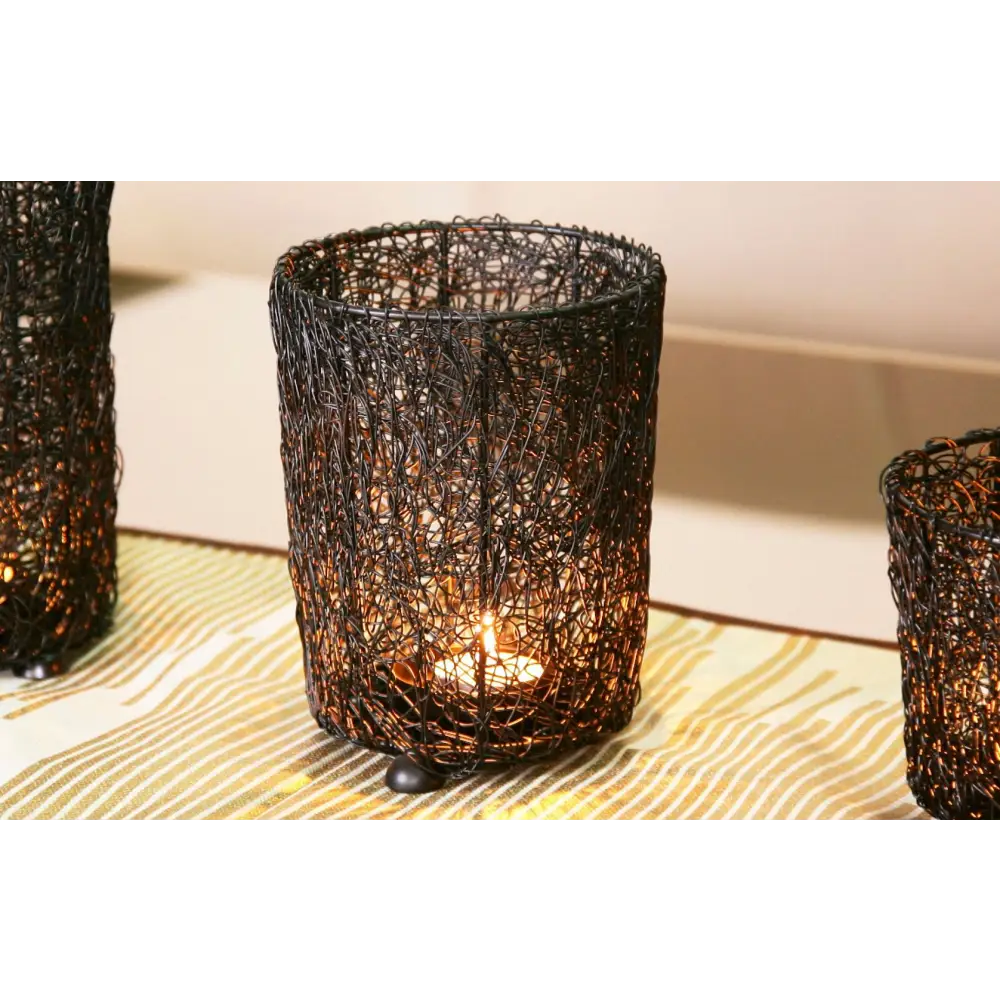 Wired Mesh Tealight Black Candle Holders - Set of 3 - Home & Garden > Decor