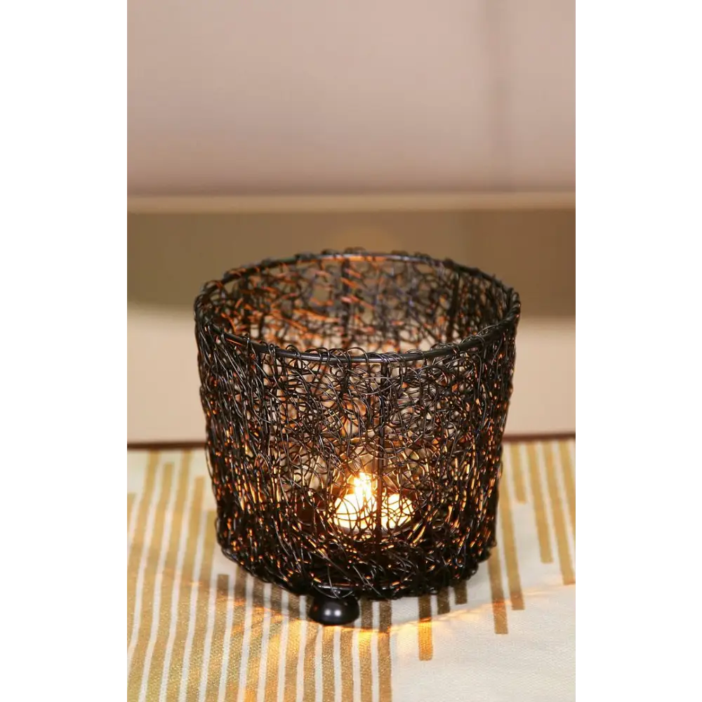 Wired Mesh Tealight Black Candle Holders - Set of 3 - Home & Garden > Decor