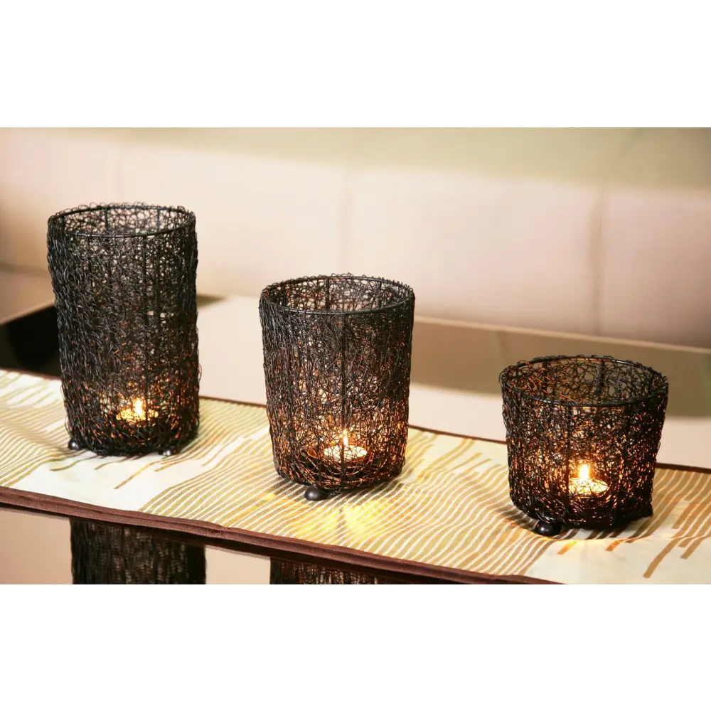 Wired Mesh Tealight Black Candle Holders - Set of 3 - Home & Garden > Decor